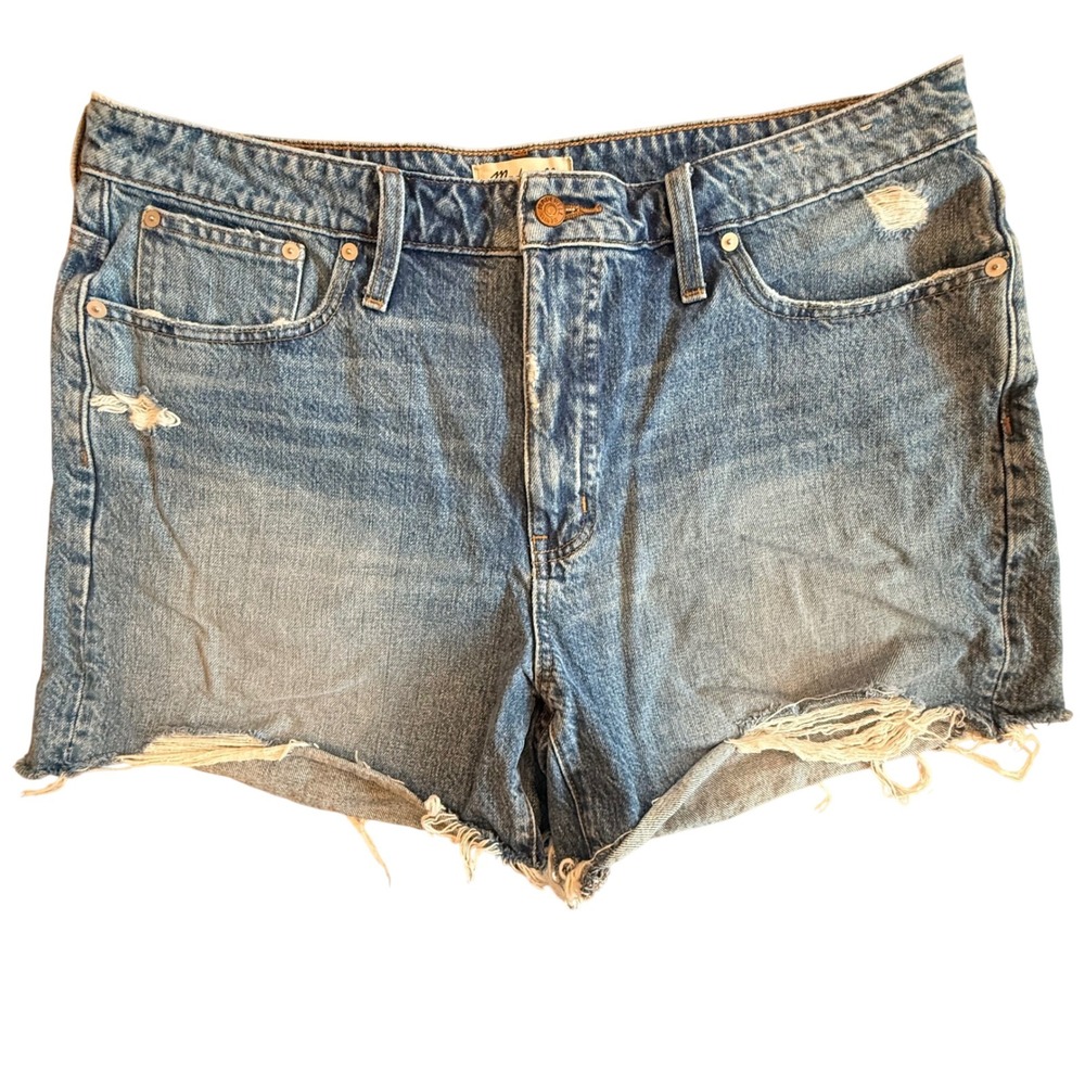 Madewell Curvy Relaxed Western Indie Mid-Length Denim Shorts Distressed Plus 32